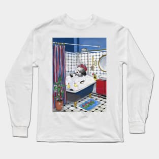 Sheepadoodle taking a bath Long Sleeve T-Shirt